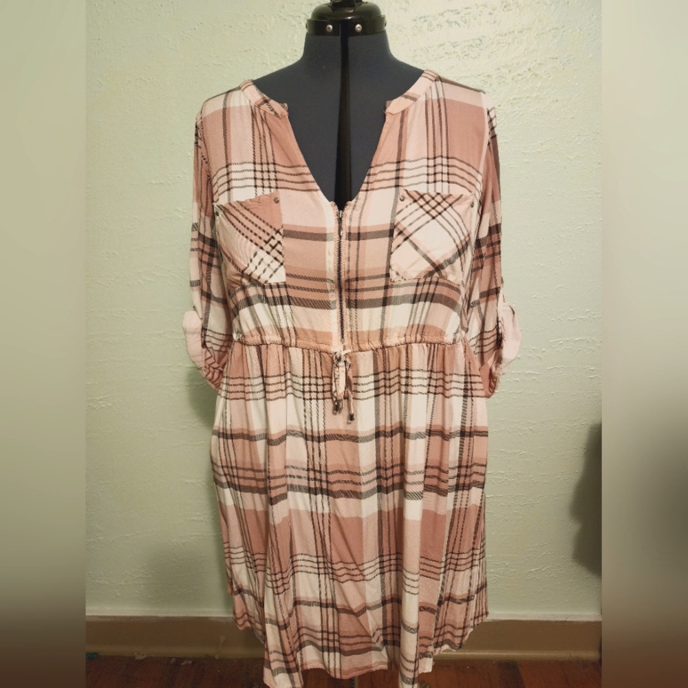 MINI CHALLIS ZIP-FRONT SHIRT DRESS/TUNIC